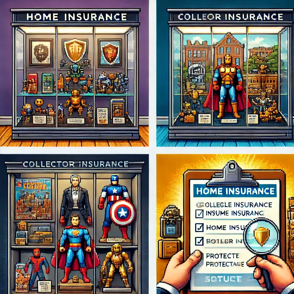 Safeguard Your Treasures: 5 Critical Tips for Collectible Toy & Memorabilia Insurance! 2 Pixel art of 'Home Insurance' vs 'Collector Insurance' buildings in a standoff. Collectible Toy