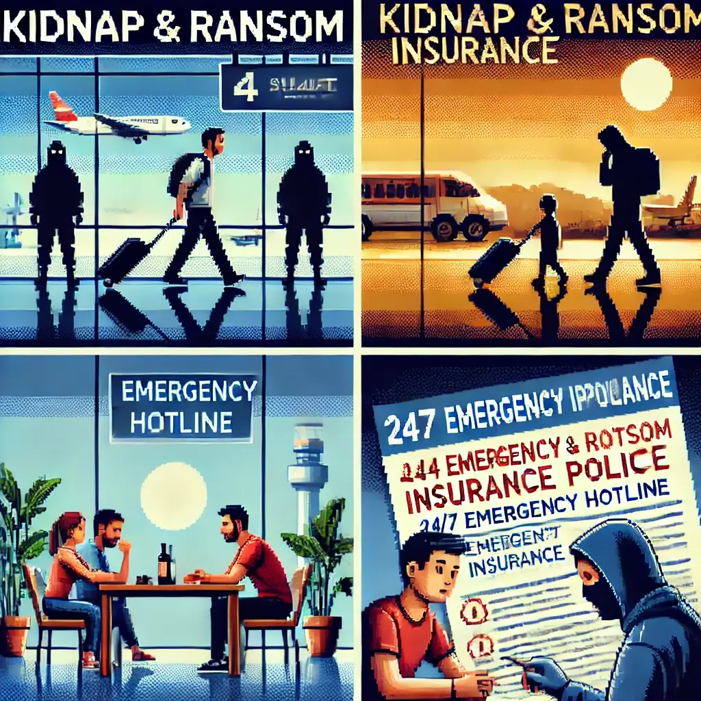 Don't Be a Victim! 1 In 10 International Travelers Should Get Kidnap & Ransom Insurance Now! 2 Pixel art of a traveler in an airport unaware of lurking shadowy figures in the background, depicting hidden threats while traveling. Kidnap & Ransom Insurance