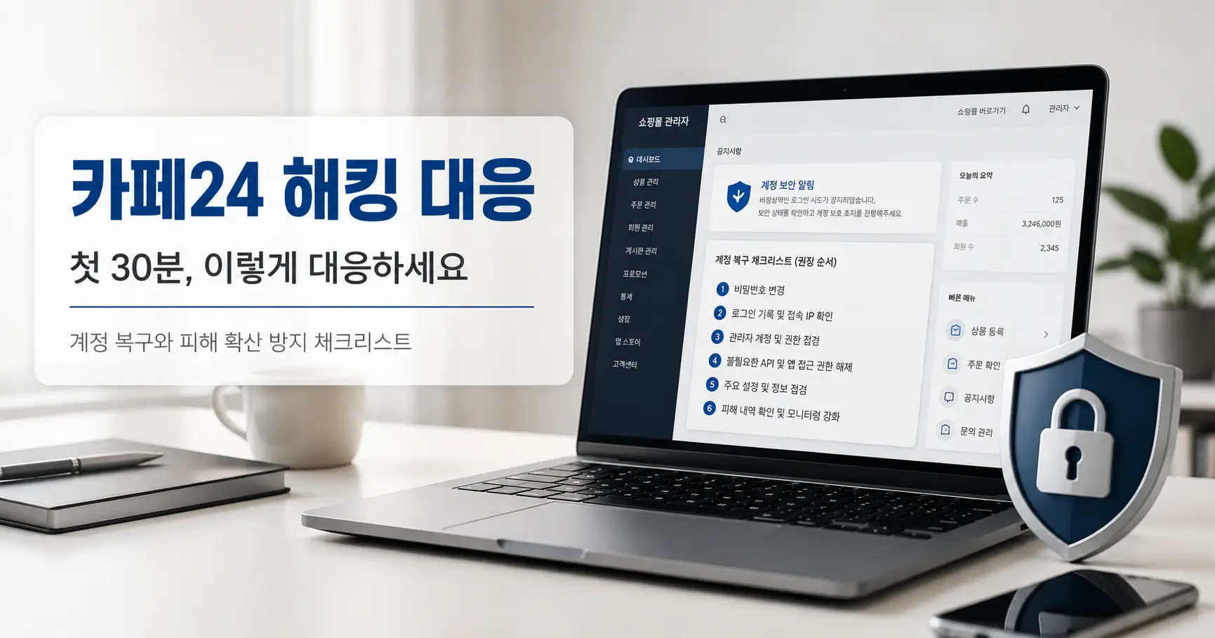 카페24 쇼핑몰 관리자 계정 해킹 대응법 초기 30분 복구 순서 2 카페24 관리자 계정 해킹 대응